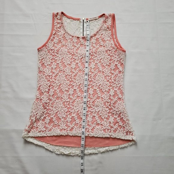 Tea N Rose Women’s White Lace Lined Pink/Coral Sleeveless Tank Top Medium - Picture 15 of 15